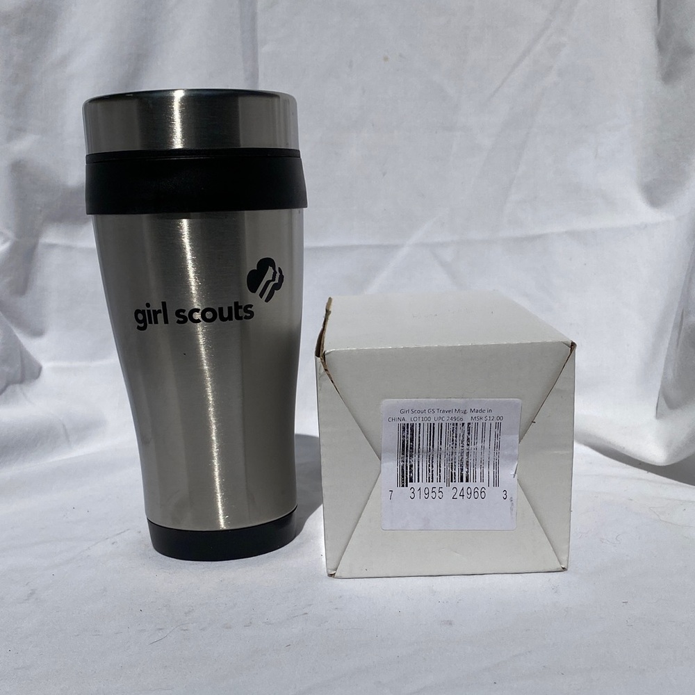 Girl Scout Travel Cup with lid - Stainless outside black plastic inside NWB